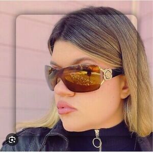 Chanel Y2K Vintage CC Logo Camellia Flower Brown Frameless Sunglasses 4164-B